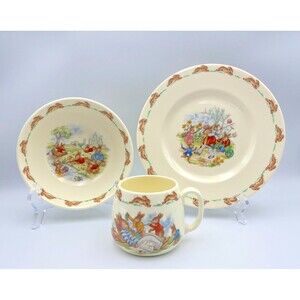 RARE Bunnykins Royal Doulton Dishes Set Plate Cup Mug & Bowl 3 Piece Rabbit 1967